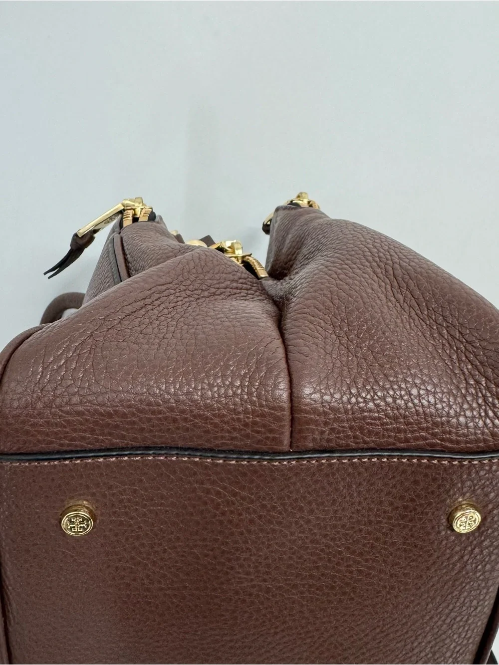 Tory Burch Robinson Pebbled Leather Triple Compartment Choco Brown Bag